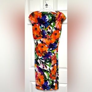 Lauren Ralph Lauren Dress Faux Wrap Flattering Ruching Floral Tropical Sz 0